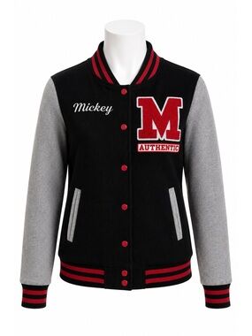Size S‎ Disney Women’s Mickey Mouse Varsity Jacket Black Gray Letterman Coat